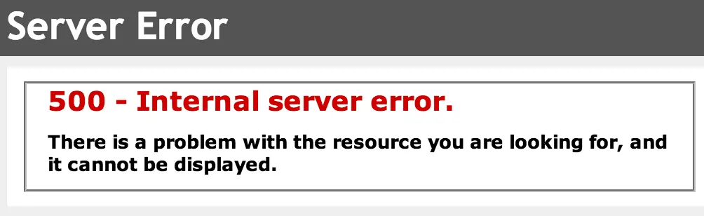 Screenshot of the wordpress 500 internal server error.