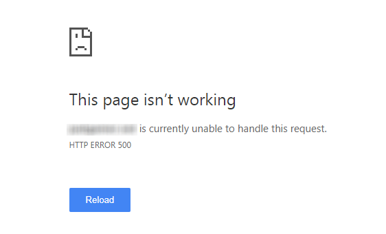 Screenshot of the error page "this page is not working"