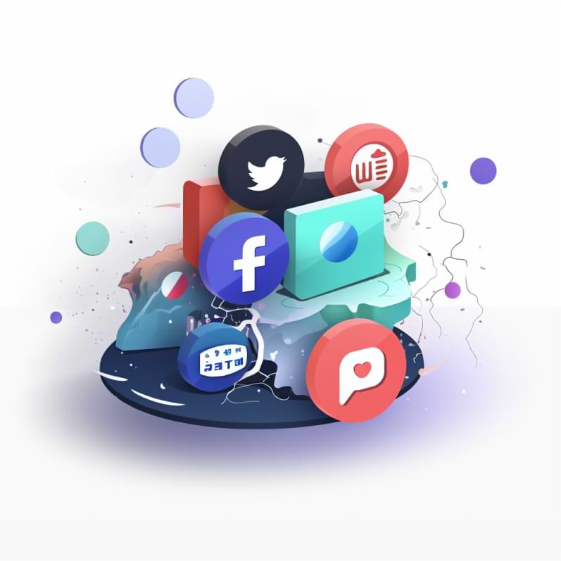 Illustration with major social media and seo channels icons