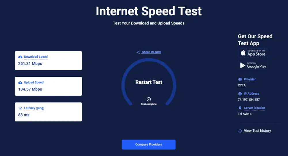 Prueba de velocidad de internet wifi 5g resultados de cyta