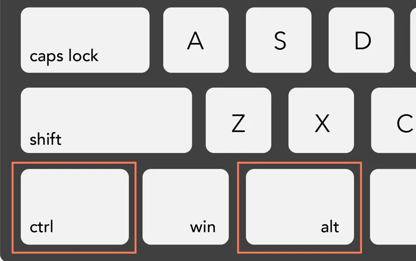 Illustration of a black and white keyword highlighting ctrl alt shortcut